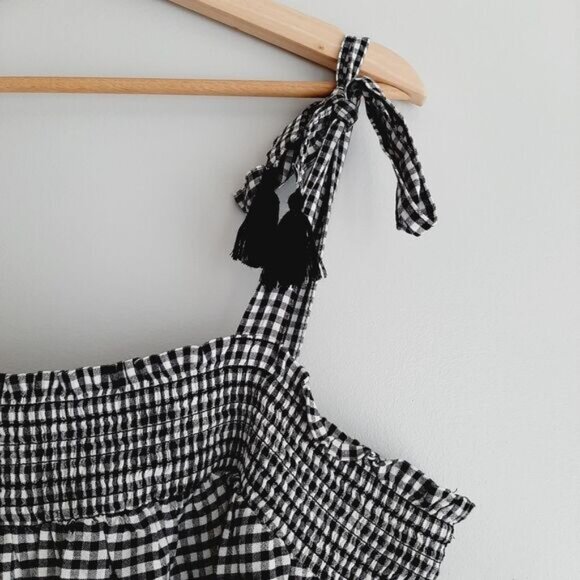 OLD NAVY | Tiered Gingham Swing Mini Dress w Pockets Babydoll Checkered B&W L P - Picture 4 of 16